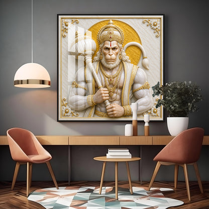 Bajrangbali With Gada Premium Acrylic Square Wall Art