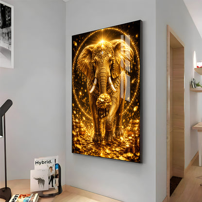 Golden Elephant Premium Acrylic Vertical Wall Art