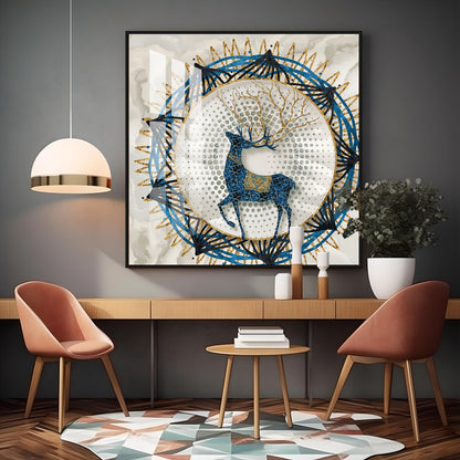 Blue Deer With White Background Premium Acrylic Square Wall Art