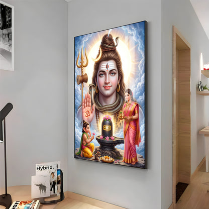 Lord Shiv Parvati ,Ganesha With Shivling Premium Acrylic Vertical Wall Art