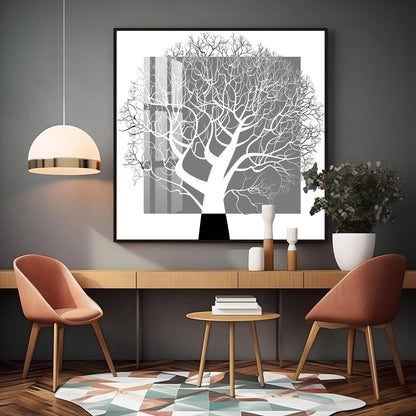 Black White Tree Premium Acrylic Square Wall Art