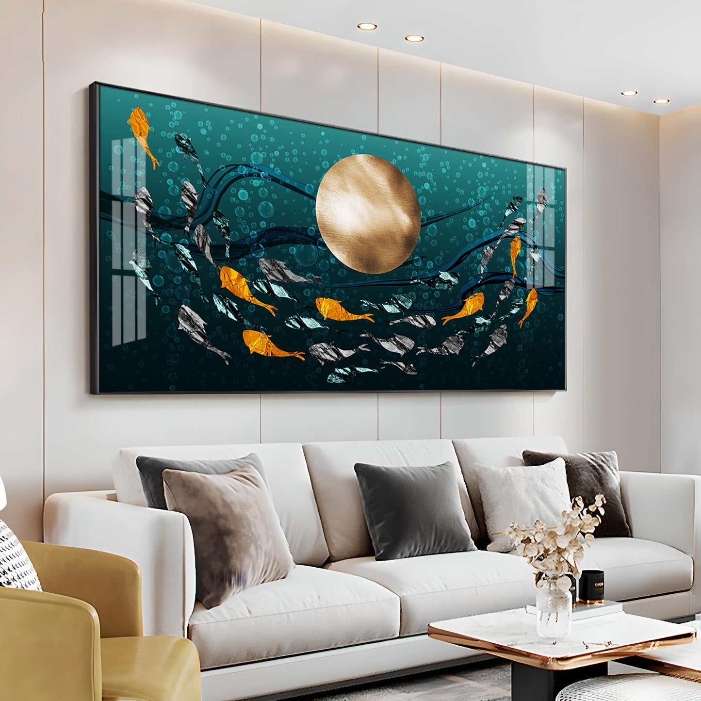 Golden Koi Fish Premium Acrylic Horizontal Wall Art