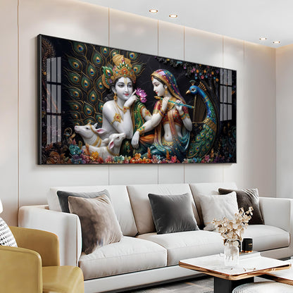 Eternal Love Mural Of Radha and Krishna Premium Acrylic Horizontal Wall Art