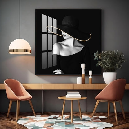 Glamorous Girl In Black Dress Premium Acrylic Square Wall Art