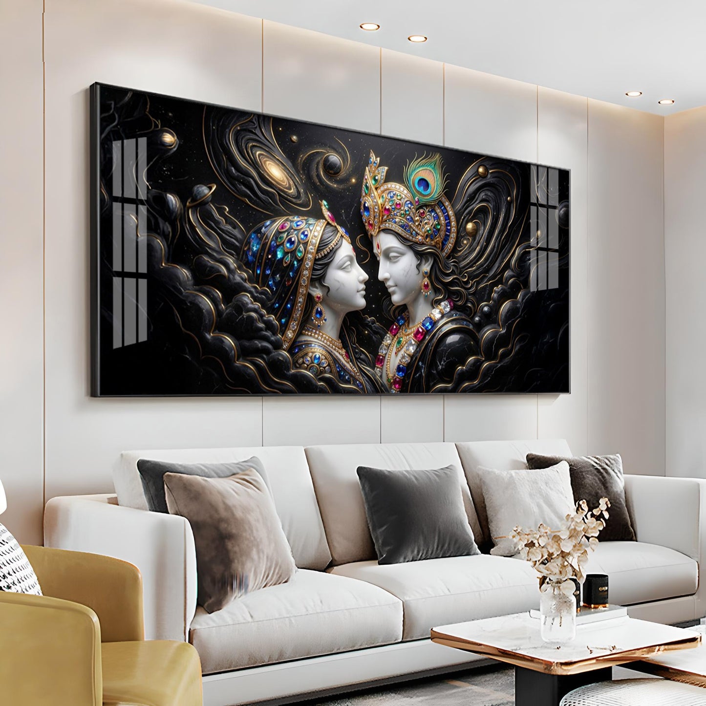 Cosmic Connection With Krishna & Radha Premium Acrylic Horizontal Wall Art