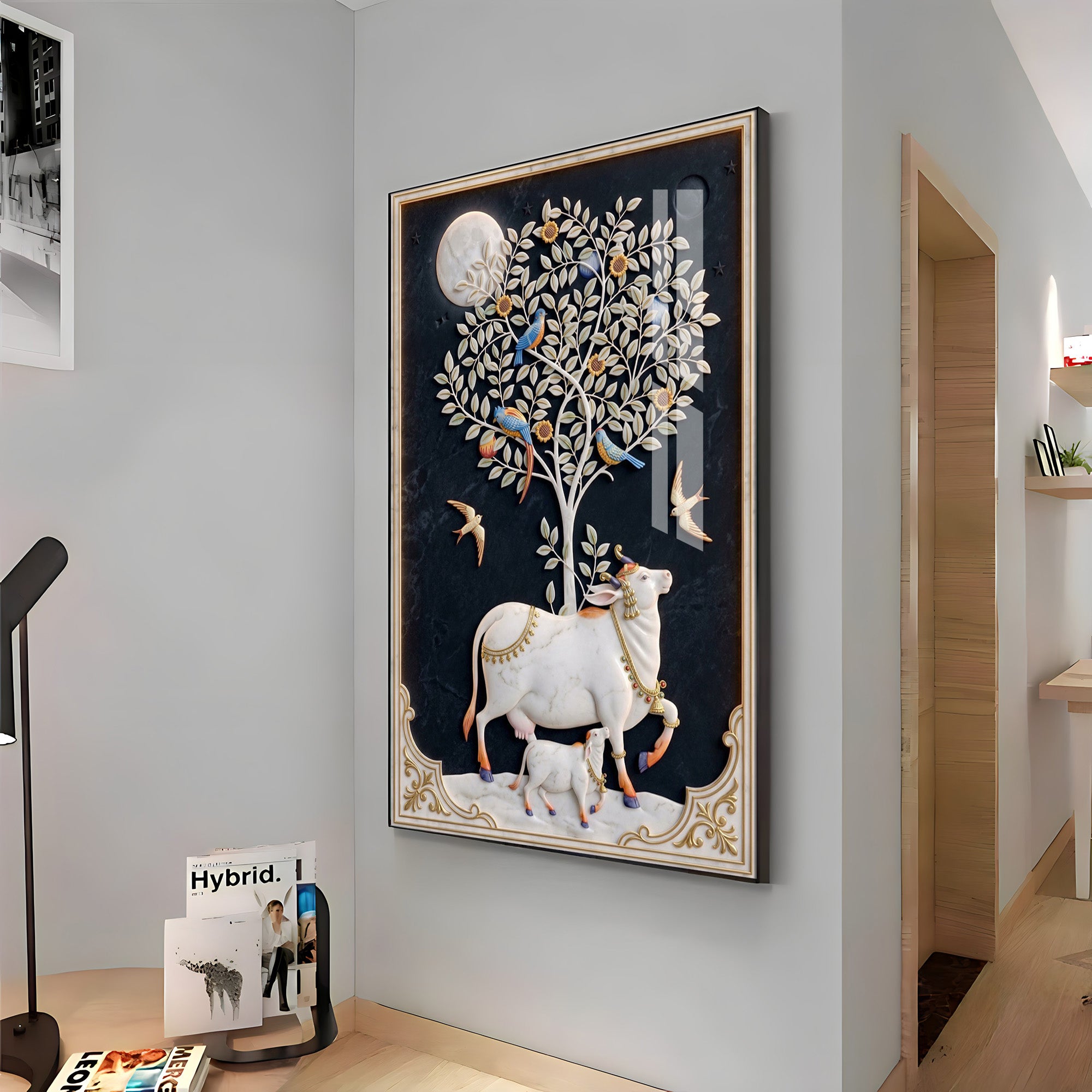 Kamdhenu Cow Premium Acrylic Vertical Wall Art