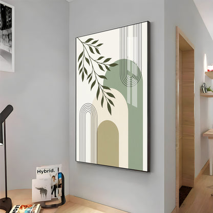 Green Leaf Against Geomatric Shape Premium Acrylic Vertical Wall Art