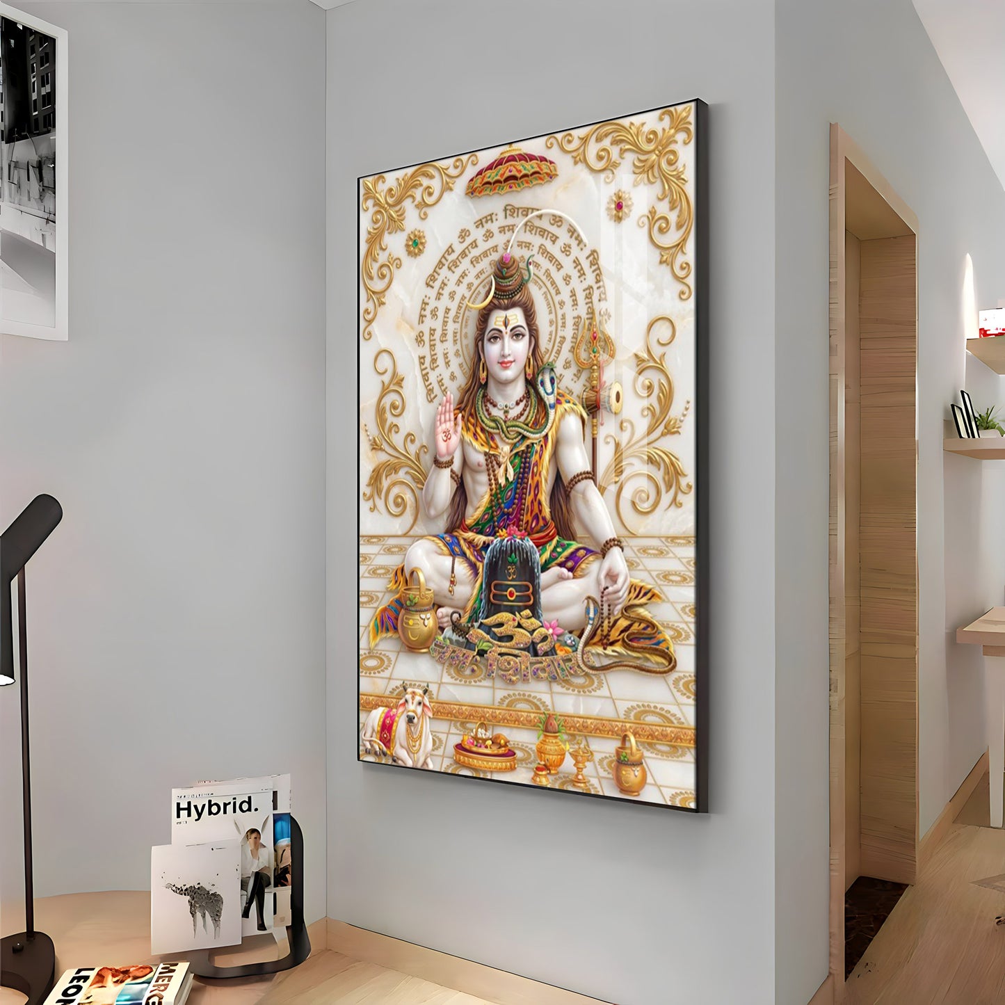 Lord Shiva With Shiva Lingam & Nandi Premium Acrylic Vertical Wall Art