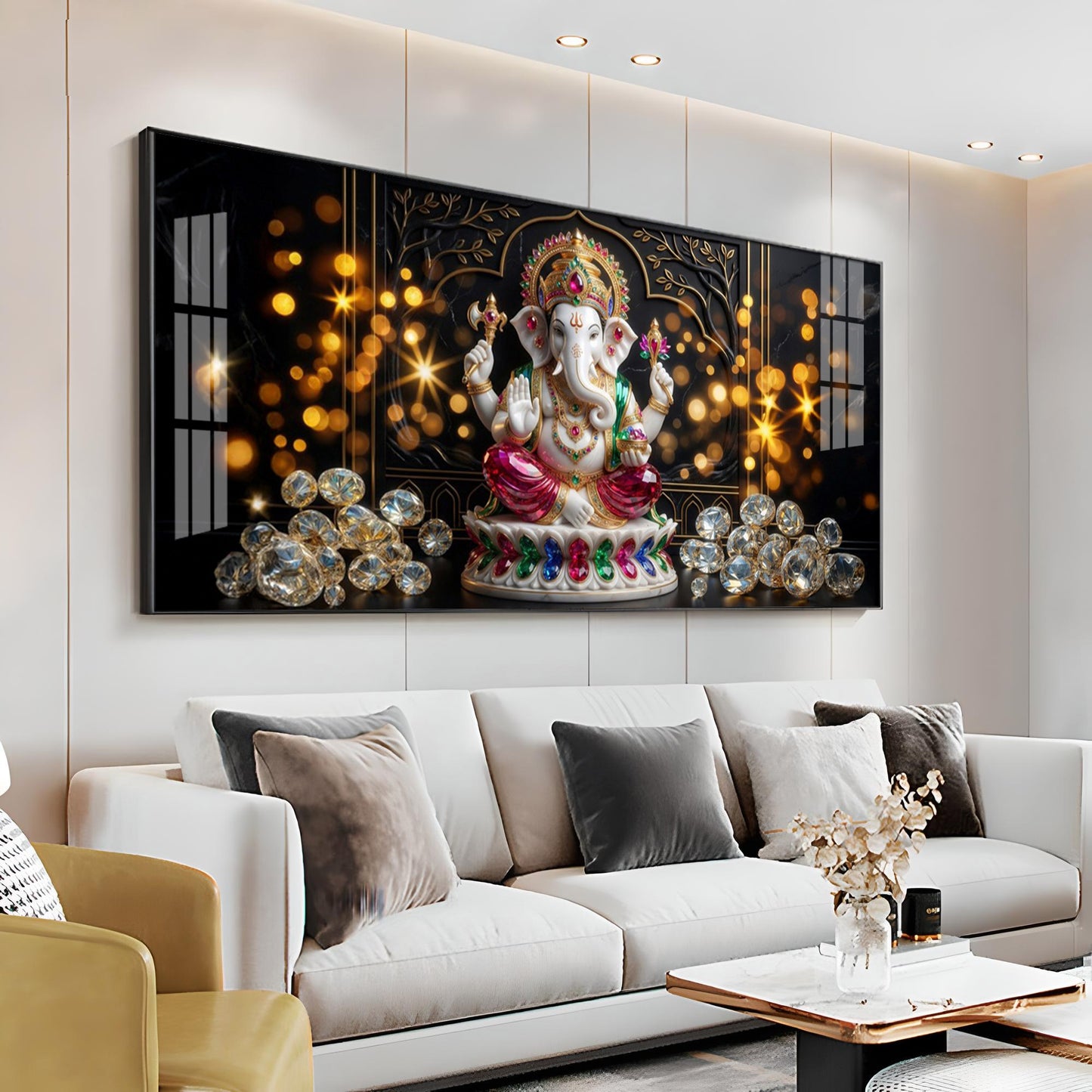 Diamond Ganesh Elegance Premium Acrylic Horizontal Wall Art