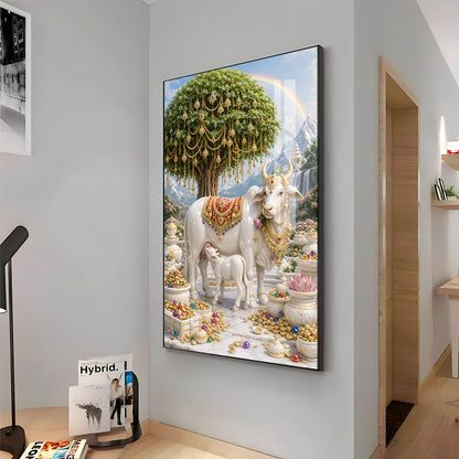 Divine Wish Fulfilling Tree & Kamadhenu Premium Acrylic Vertical Wall Art