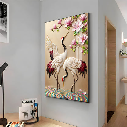 Dancing Cranes & Cherry Blossom Premium Acrylic Vertical Wall Art