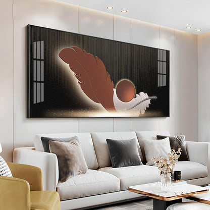Feathers With Circle Design Premium Acrylic Horizontal Wall Art
