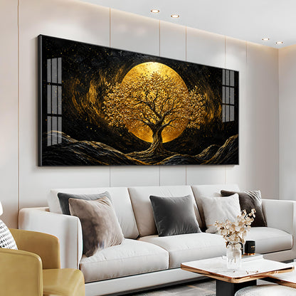Golden Tree & Full Moon Premium Acrylic Horizontal Wall Art