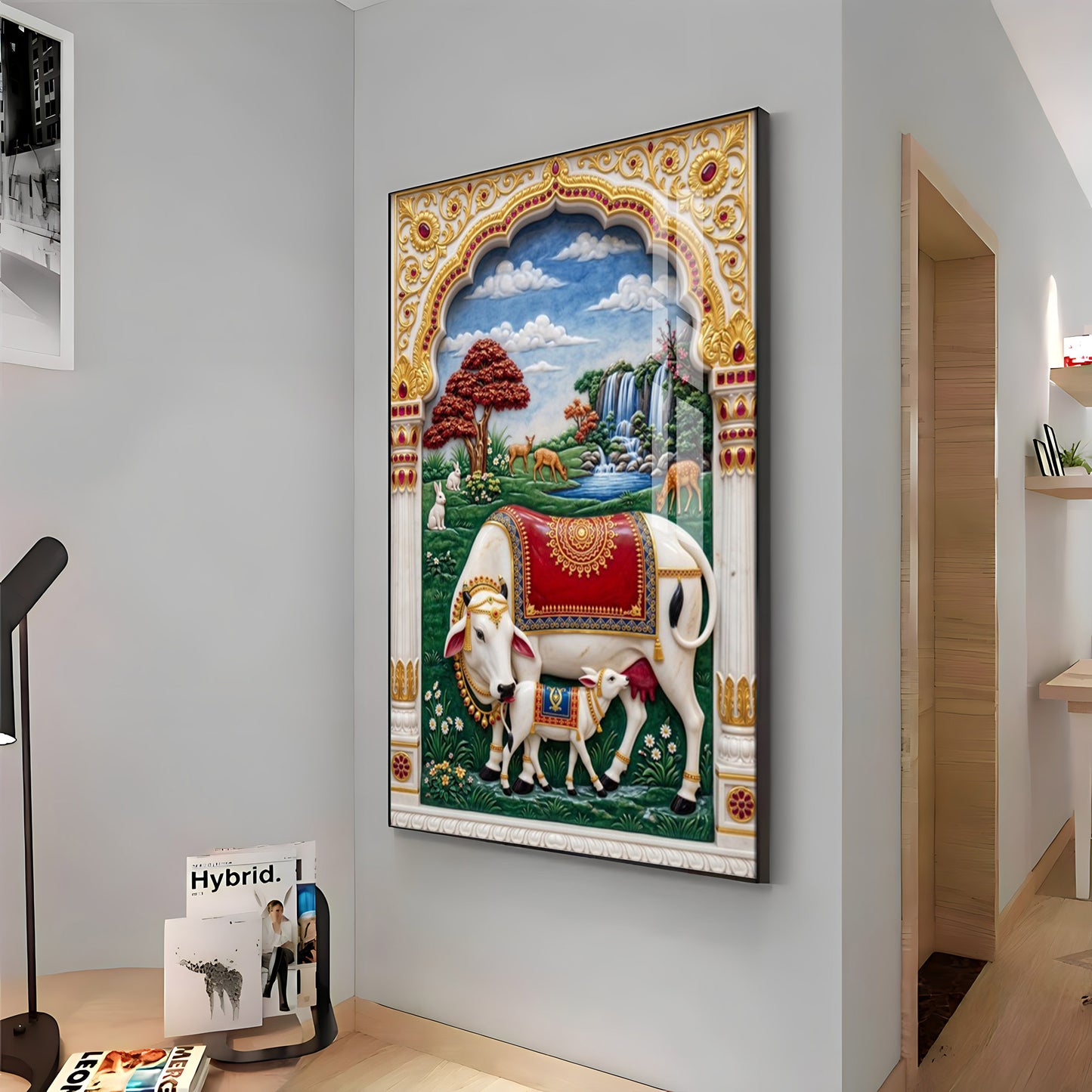 Kamdhenu Gomata Premium Acrylic Vertical Wall Art