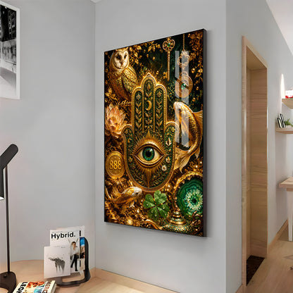 Golden Hamsa Hand Premium Acrylic Vertical Wall Art