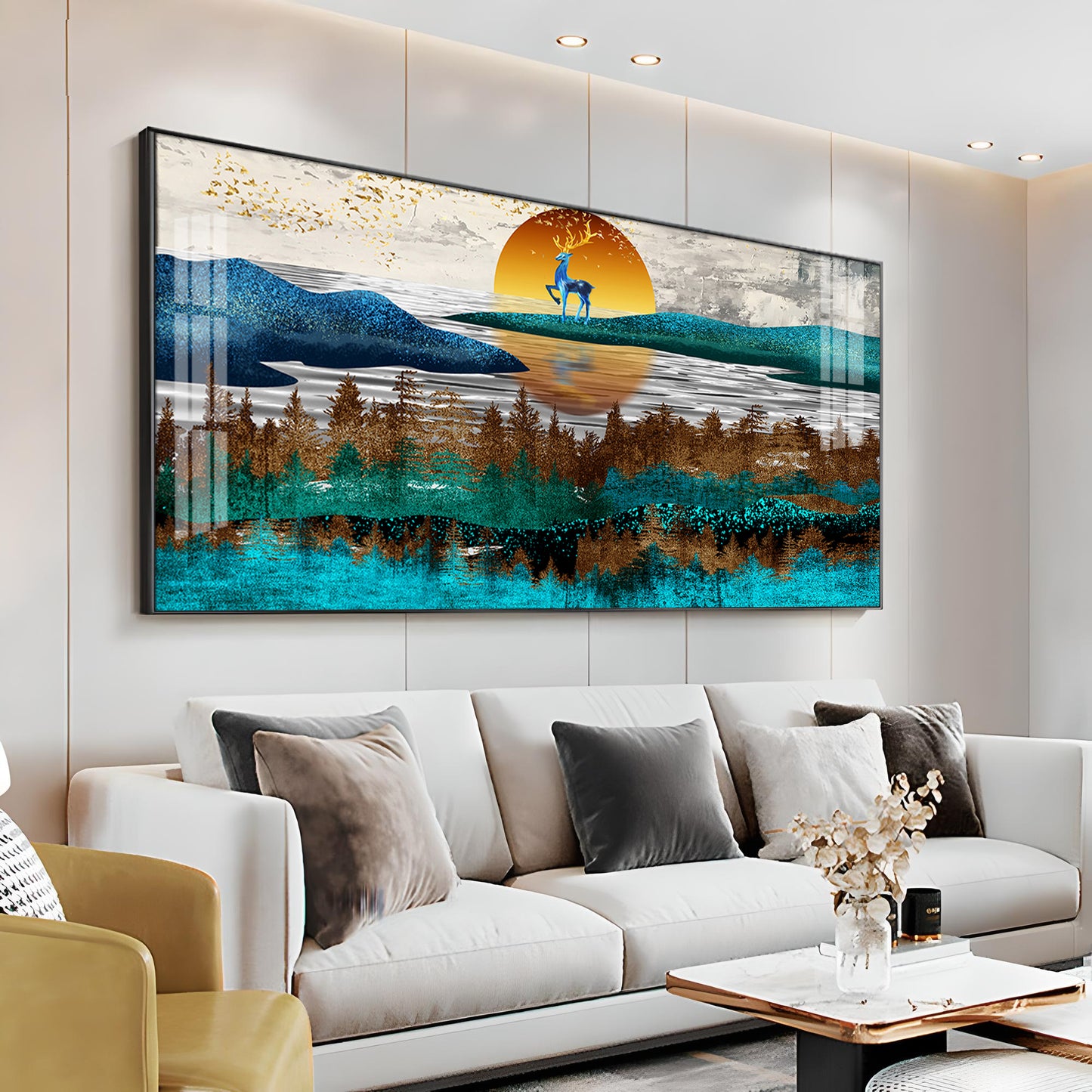 Abstract Nature Scene With Deer Premium Acrylic Horizontal Wall Art