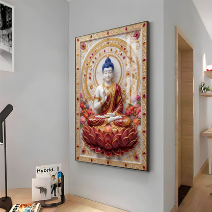 Divine Serenity Buddha On Red Lotus Premium Acrylic Vertical Wall Art