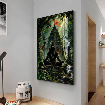 Lord Shiva Meditating In Forest Premium Acrylic Vertical Wall Art