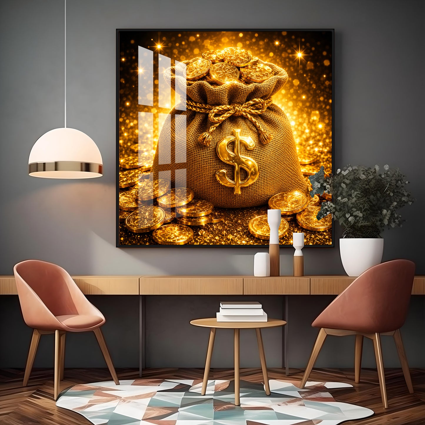 Golden Money Bag Premium Acrylic Square Wall Art