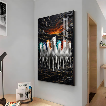 Seven White Horses Premium Acrylic Vertical Wall Art