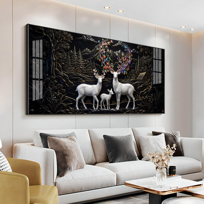 Family of Deer With Colorful Antlers Premium Acrylic Horizontal Wall Art