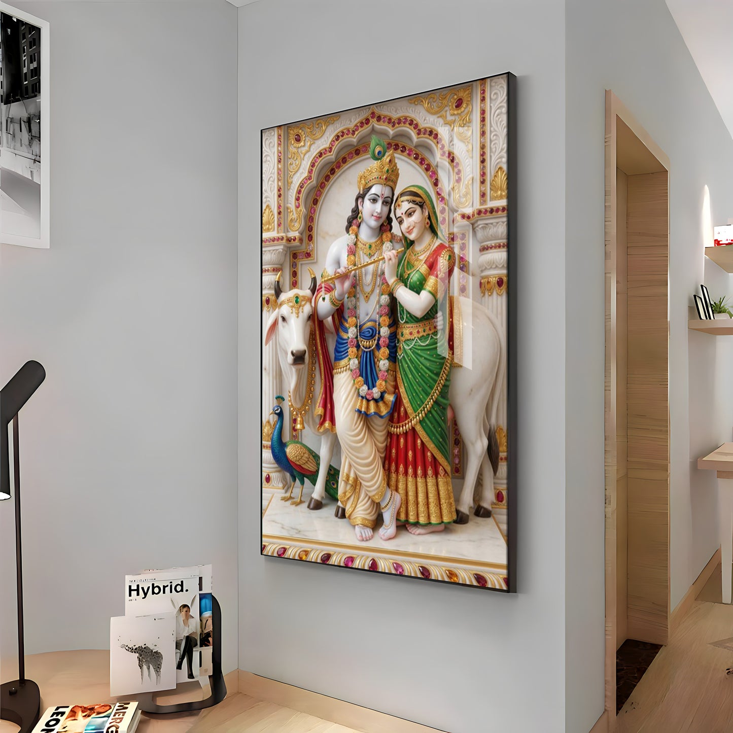 Loving Peaceful Radha Krishna Premium Acrylic Vertical Wall Art
