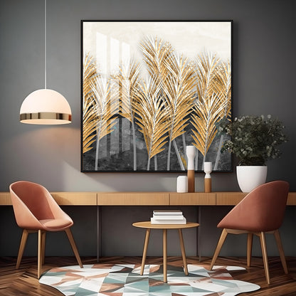 Golden Leafs Plant Premium Acrylic Square Wall Art