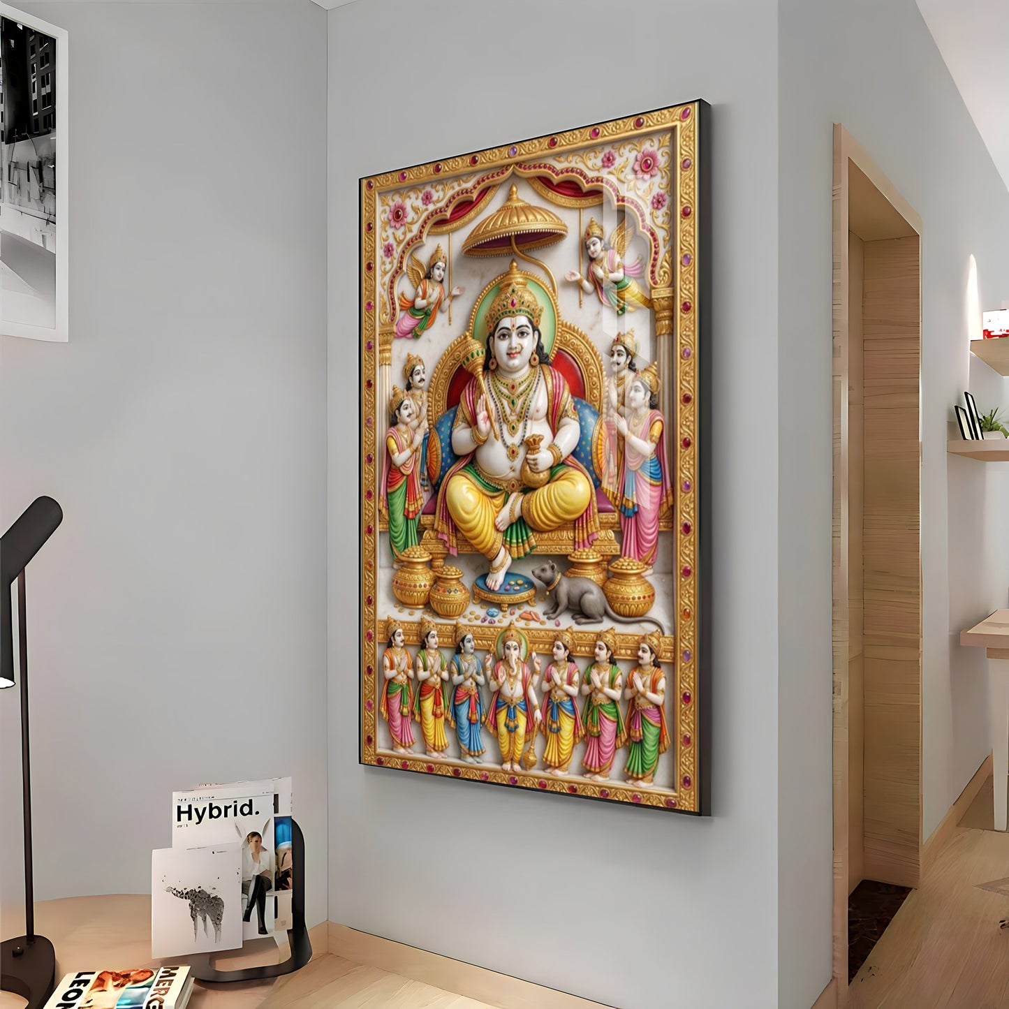 Lord Dhanpati Premium Acrylic Vertical Wall Art