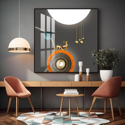 Golden Deer White & Gold Toned Design Premium Acrylic Square Wall Art