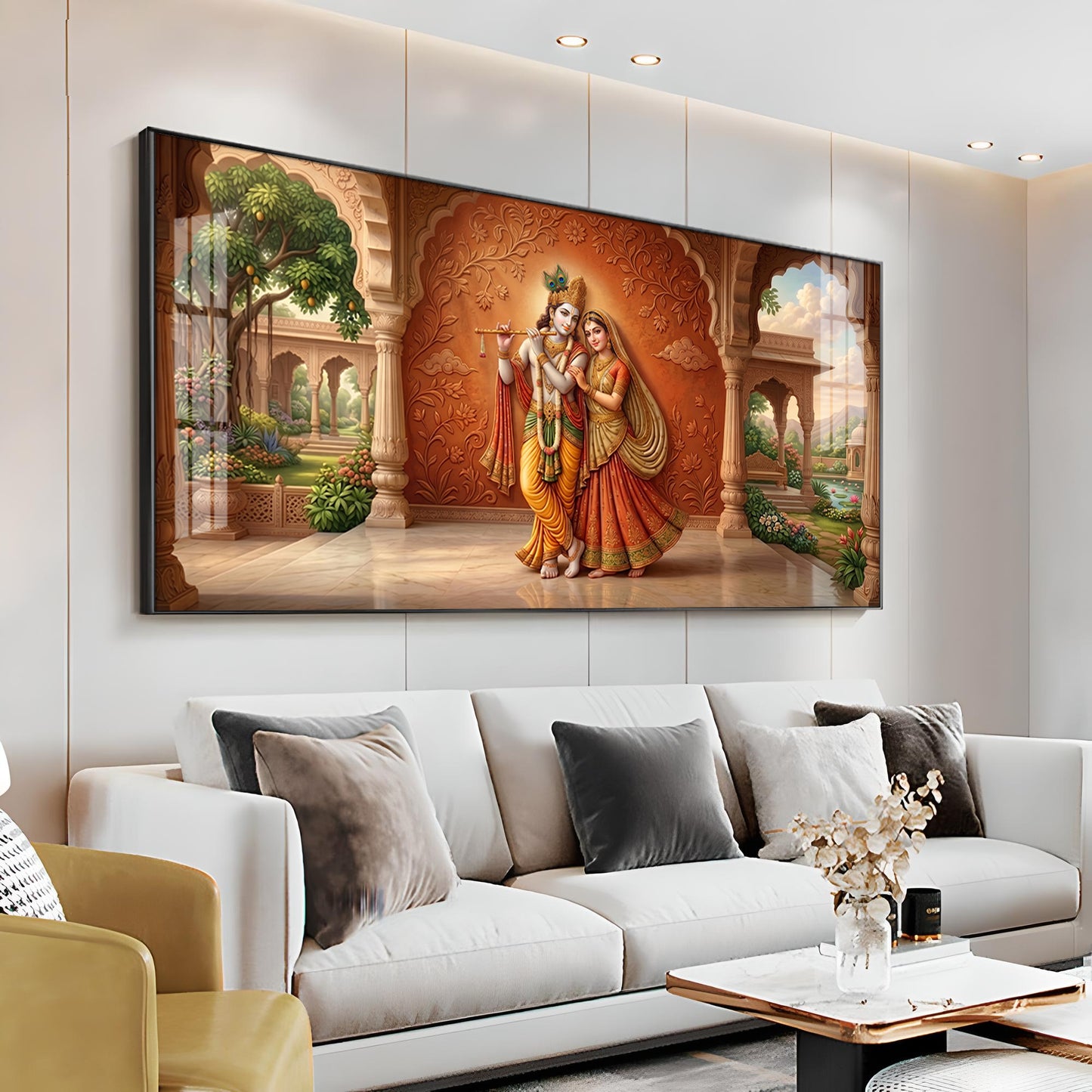 Lord Krishna With Shri Radha Premium Acrylic Horizontal Wall Art