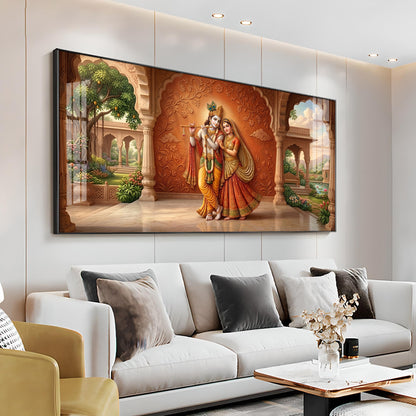 Lord Krishna With Shri Radha Premium Acrylic Horizontal Wall Art