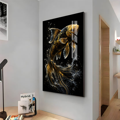 Golden Koi Splash Premium Acrylic Vertical Wall Art