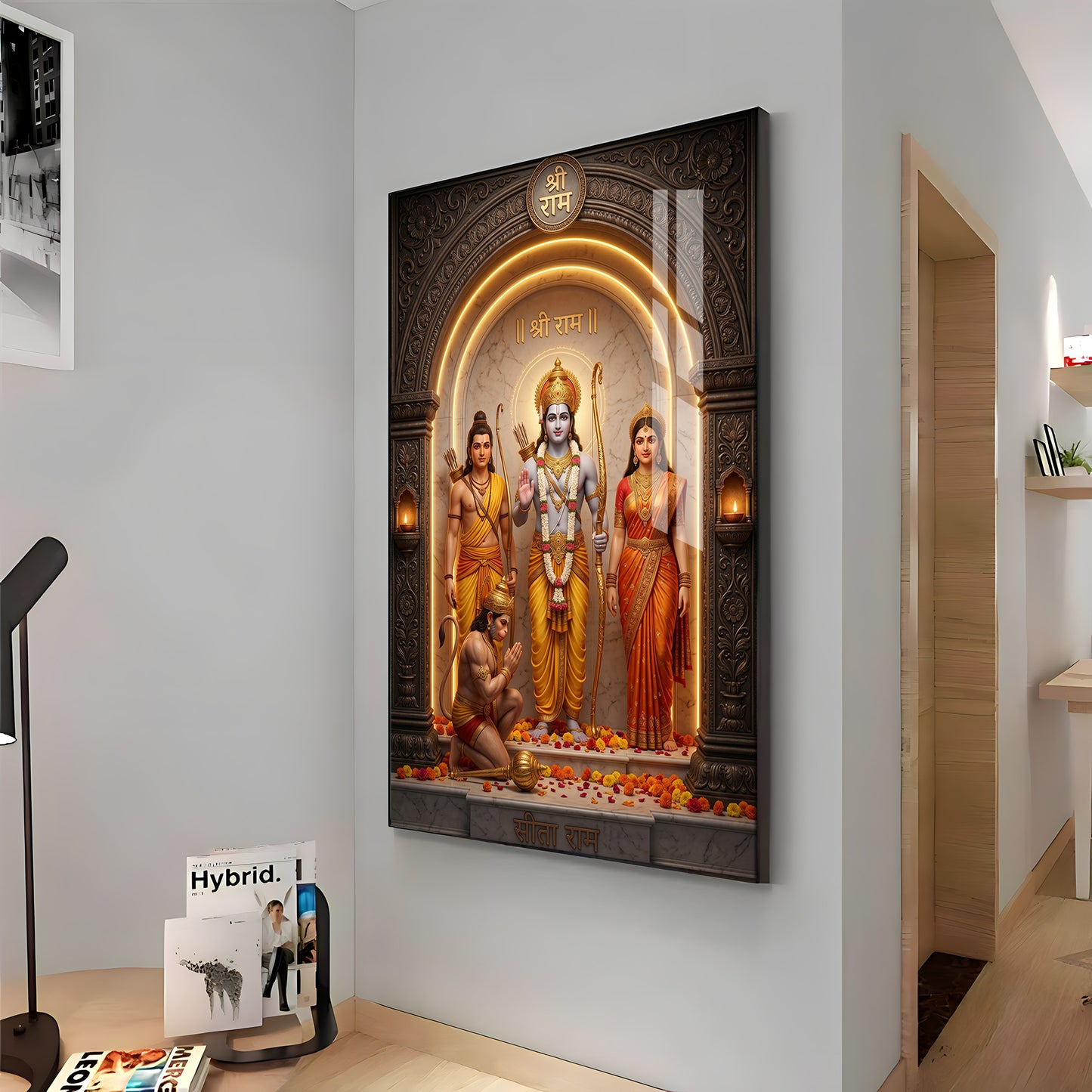 Lord Rama, Goddess Sita, Lakshmana, & Hanuman Premium Acrylic Vertical Wall Art