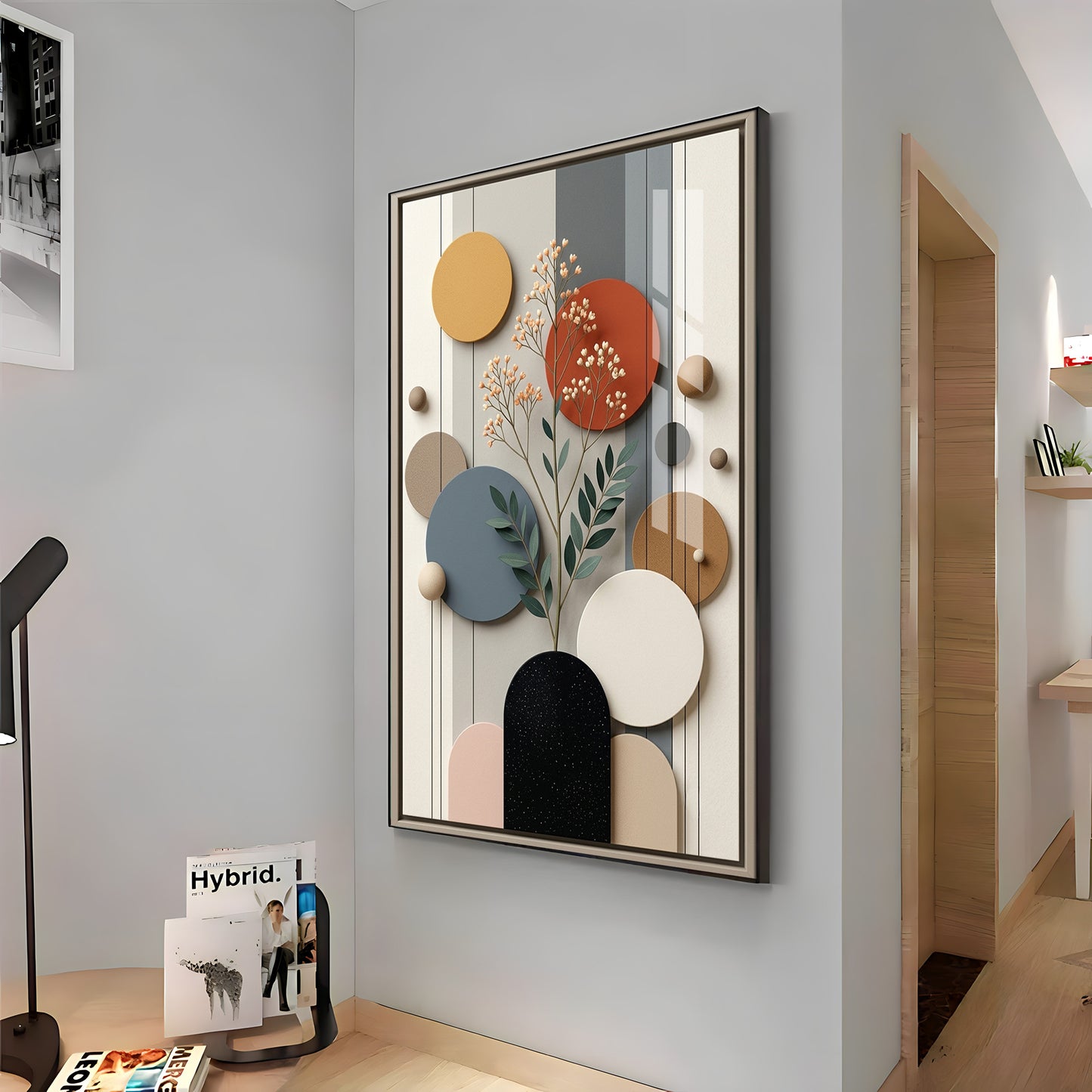 Modern Geometric Spheres with Floral Branch Premium Acrylic Vertical Wall Art