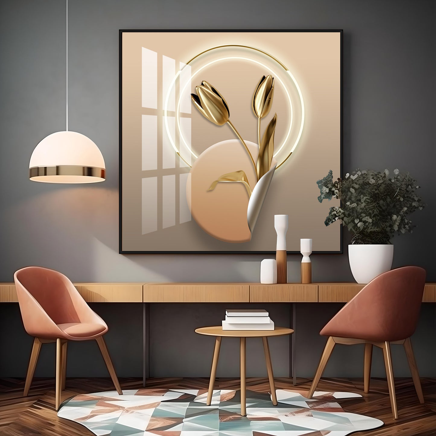 Gold Tulip Premium Acrylic Square Wall Art
