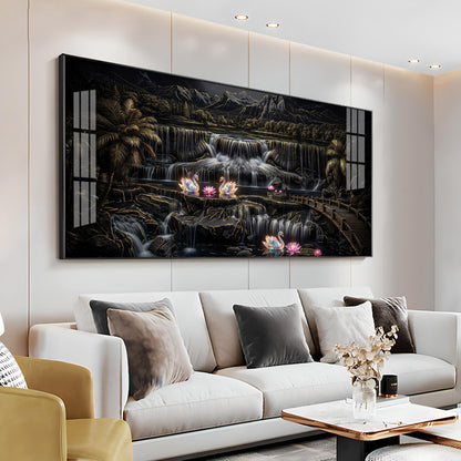 Multi-Tiered Waterfalls Swan Lake Premium Acrylic Horizontal Wall Art