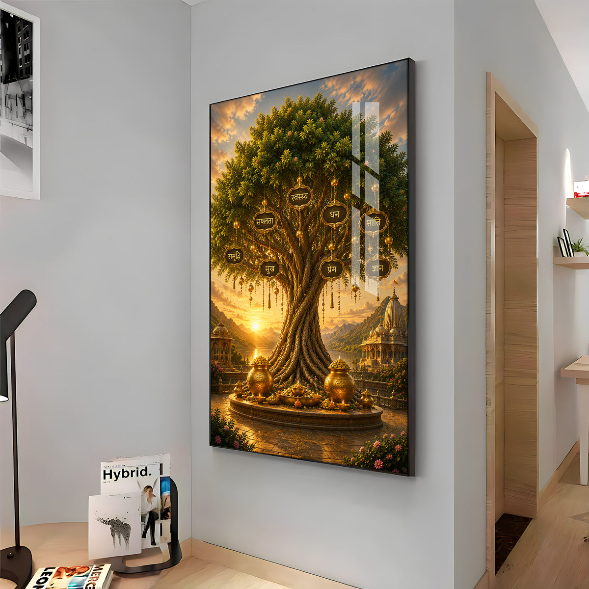 Golden Kalpavriksha Tree Premium Acrylic Vertical Wall Art