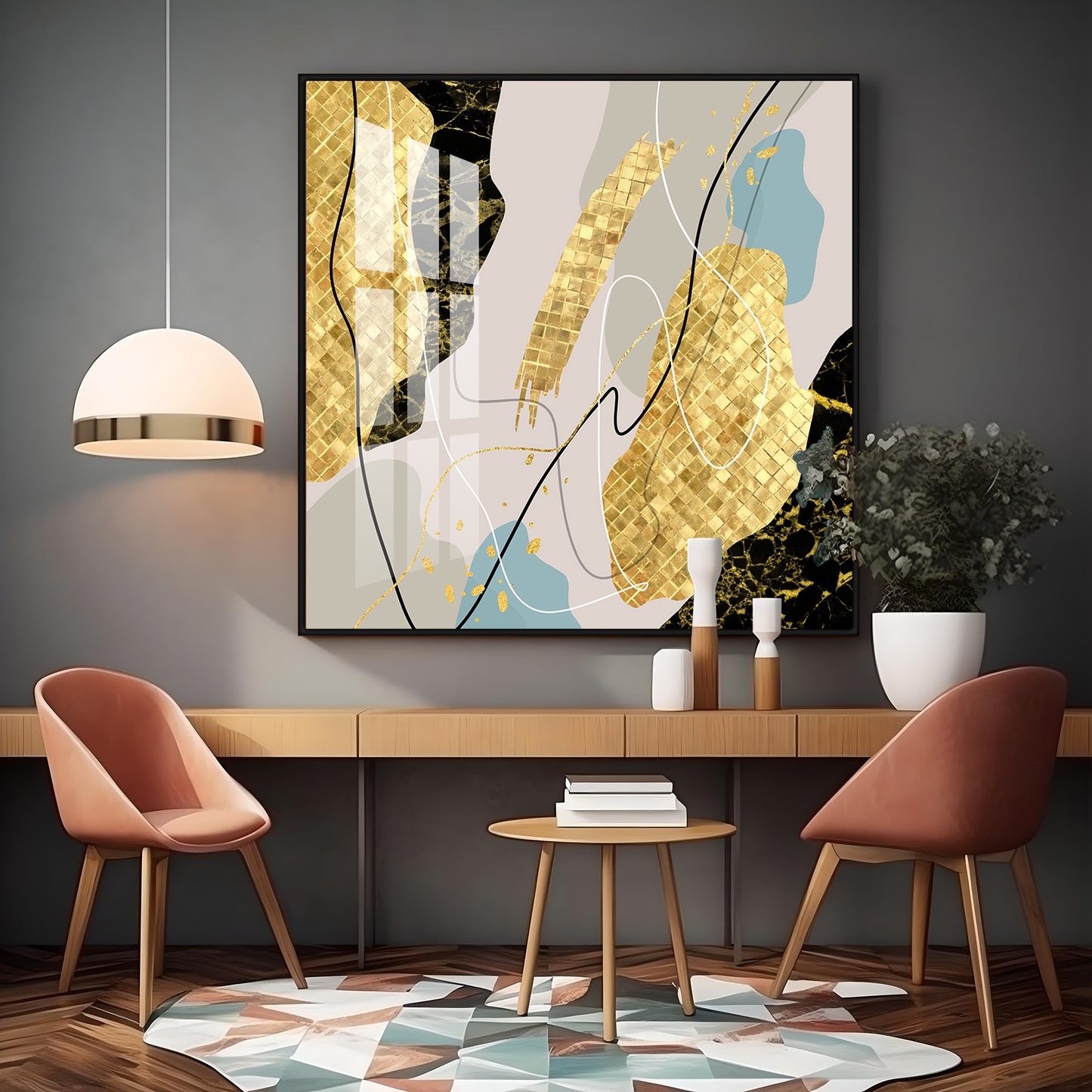 Abstract Gold & Black Premium Acrylic Square Wall Art
