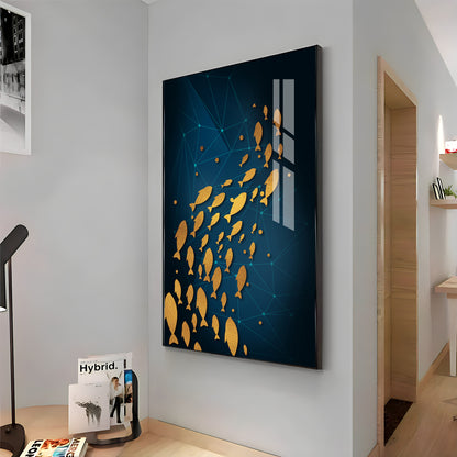 Beautiful Gold Fishes In Ocean Premium Acrylic Vertical Wall Art