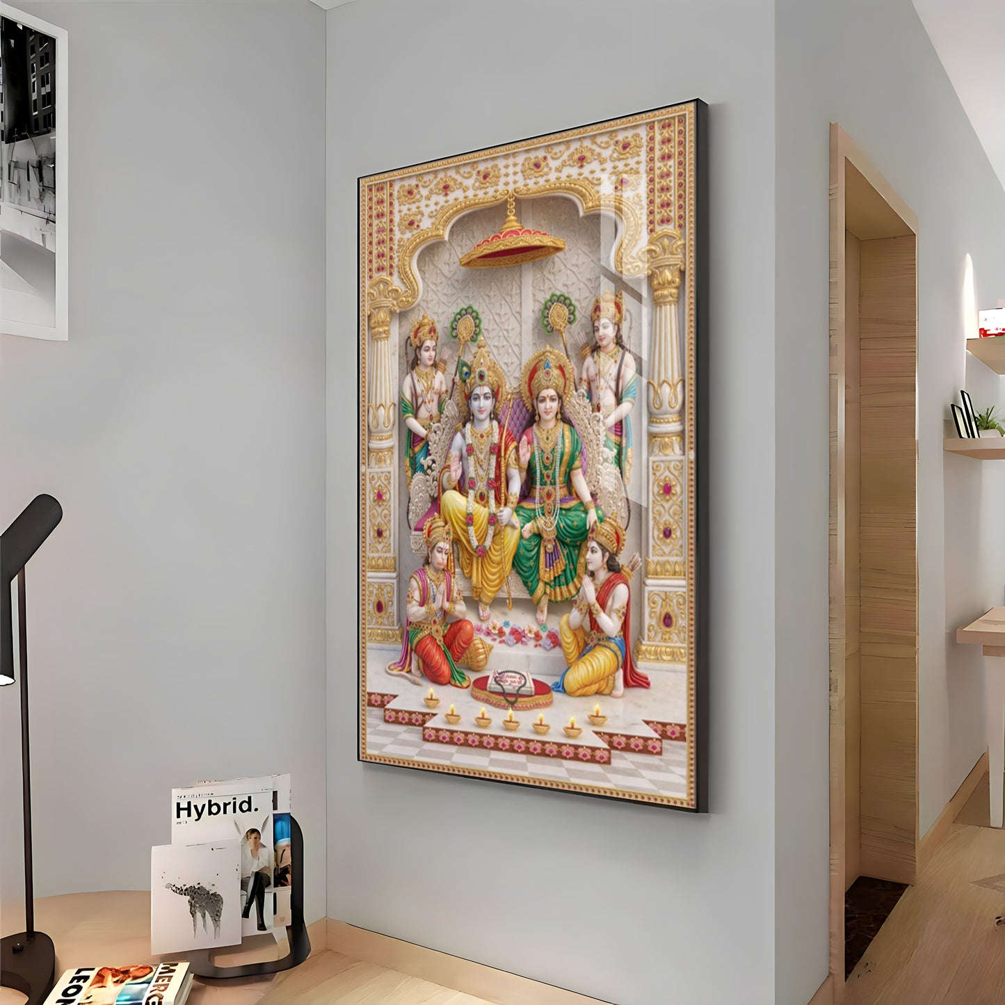 Lord Ram seated with Goddess Sita Premium Acrylic Vertical Wall Art