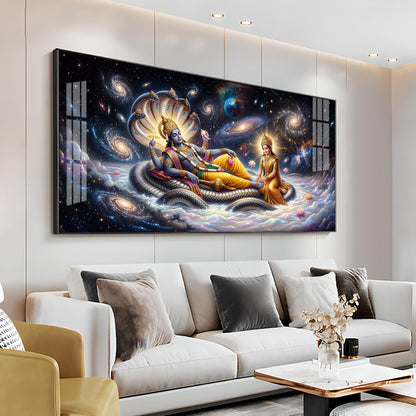 Lord Vishnu , Goddess Lakshmi With Serpent Shesha Premium Acrylic Horizontal Wall Art