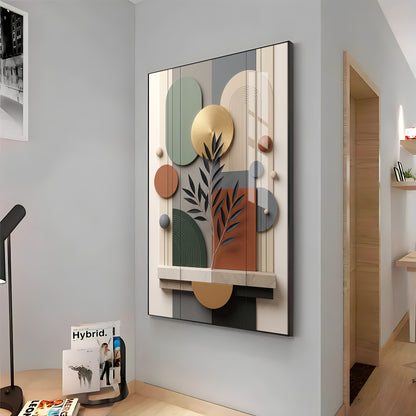 Modern Geometric Abstract with Gold Disc Premium Acrylic Vertical Wall Art