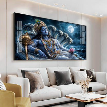 Lord Vishnu With Sheshnag Premium Acrylic Horizontal Wall Art