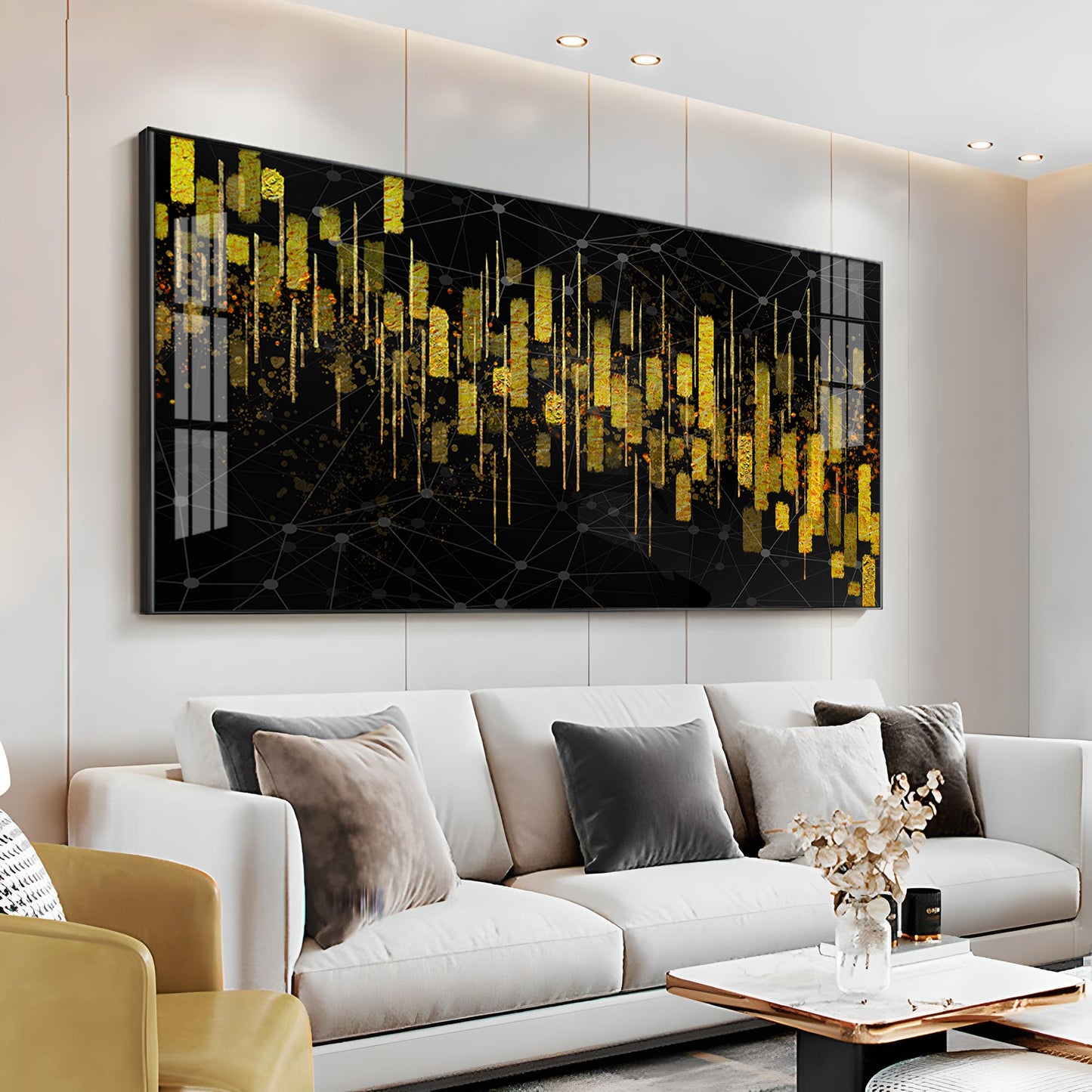 Gold Colored Vertical Lines Premium Acrylic Horizontal Wall Art