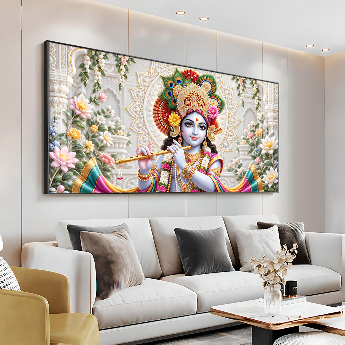 Lord Krishna Flute Playing Premium Acrylic Horizontal Wall Art