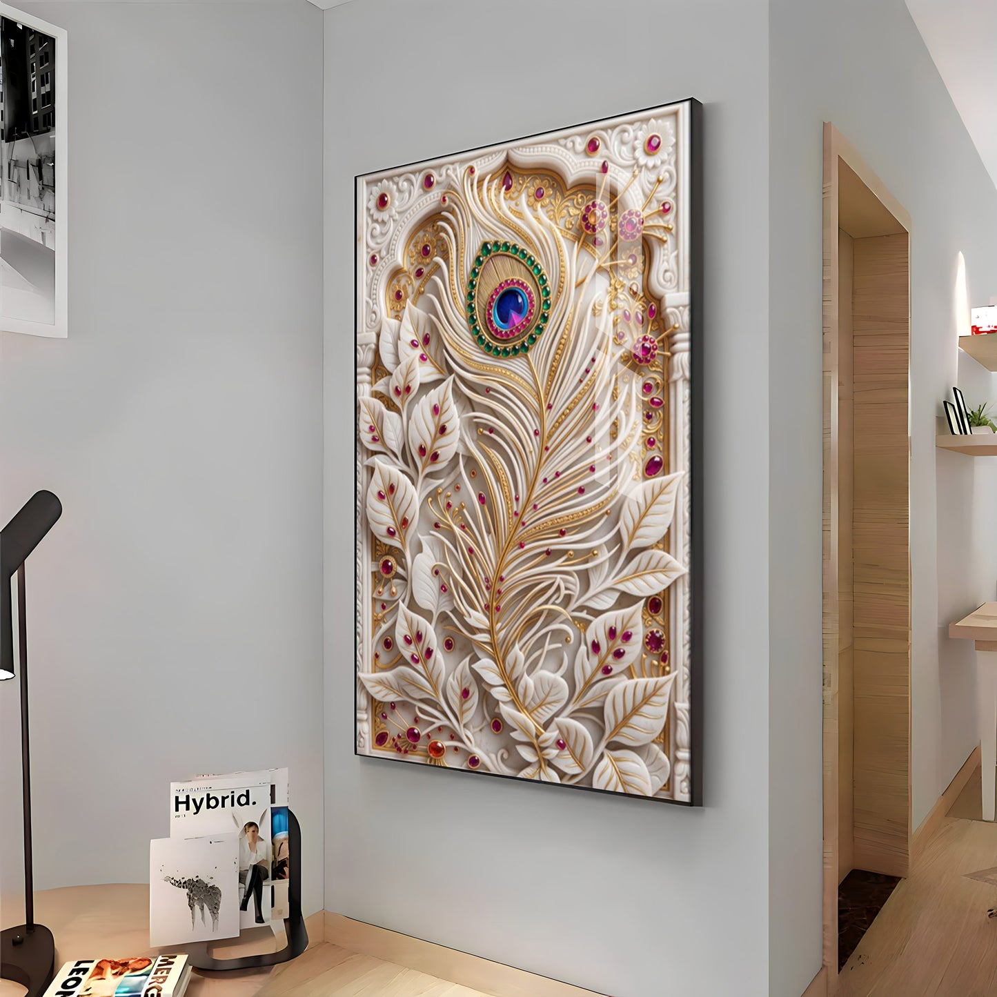 White Peacock Feather Premium Acrylic Vertical Wall Art