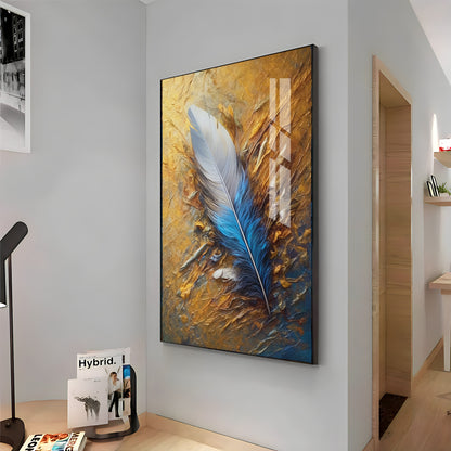 White & Blue Grace Of Leaf Premium Acrylic Vertical Wall Art