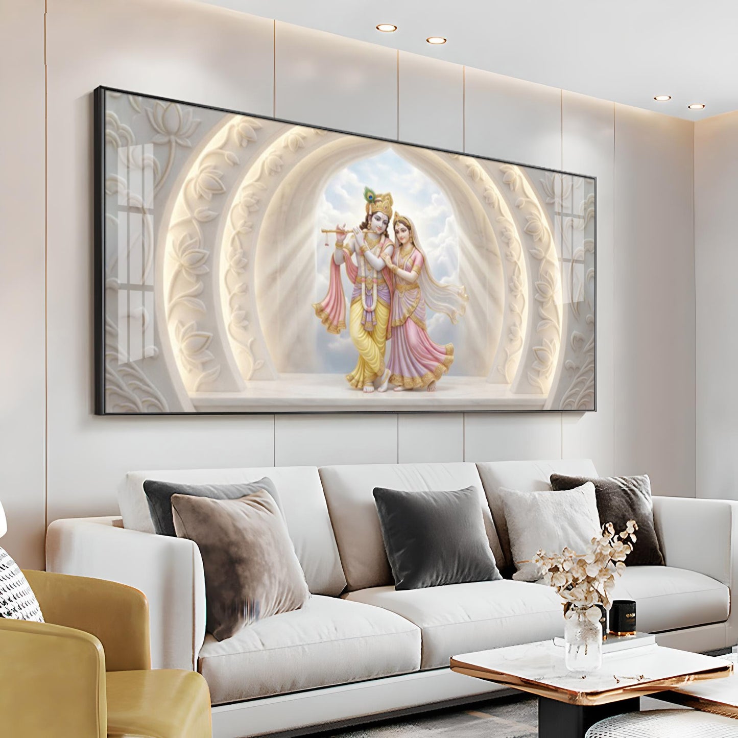 Serene White Radha Krishna Premium Acrylic Horizontal Wall Art