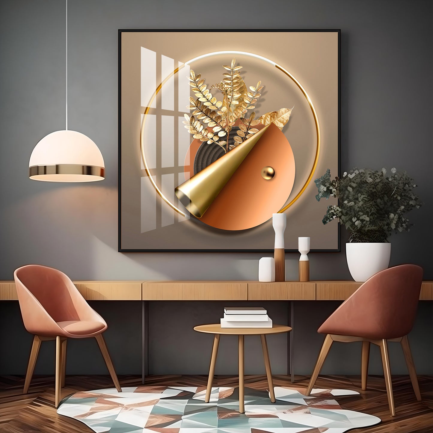 Aura Golden Petals Premium Acrylic Square Wall Art