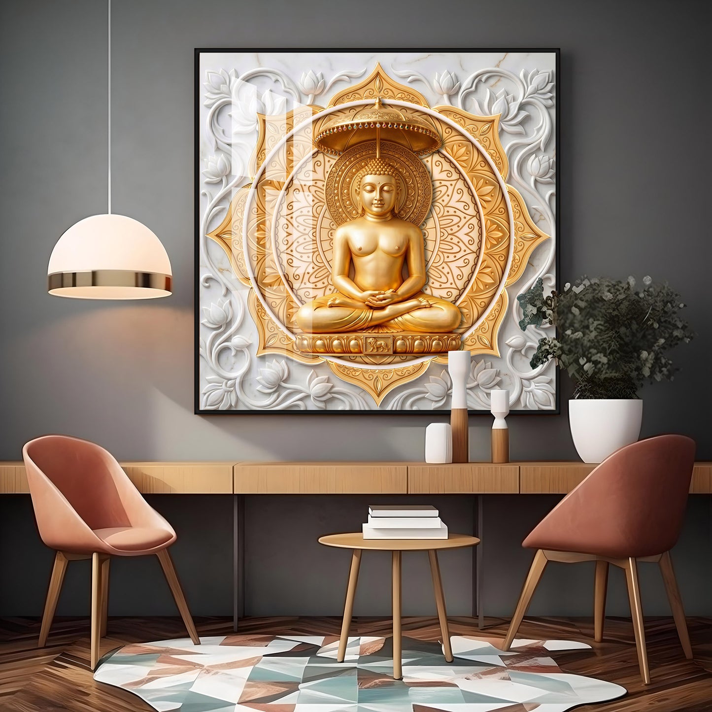 Lord Mahavir In A Meditative Pose Premium Acrylic Square Wall Art